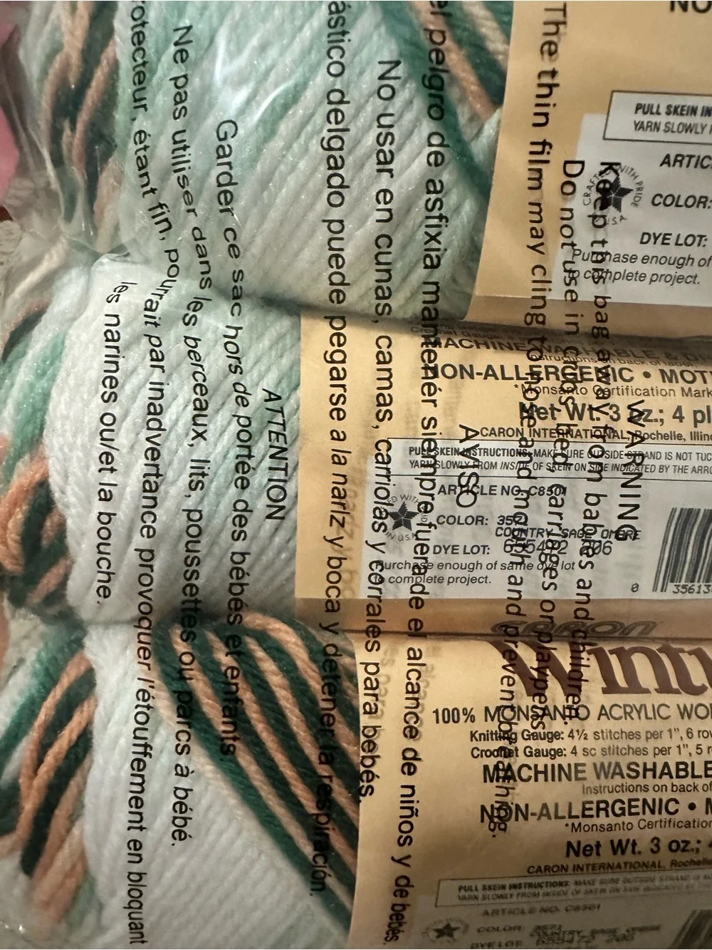 Caron Wintuk Acrylic Worsted Weight Yarn - Country Sage Ombre, 3 Skeins Same Dye
